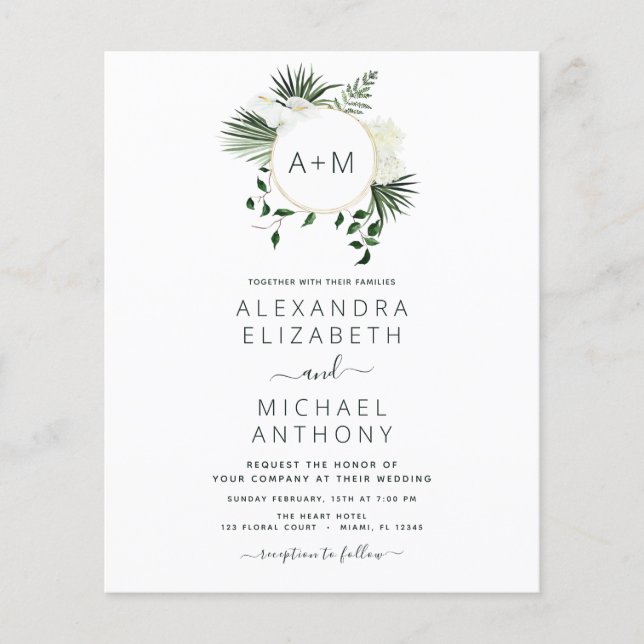Budget Monogram Tropical Emerald Green Wedding Fly Flyer (Front)
