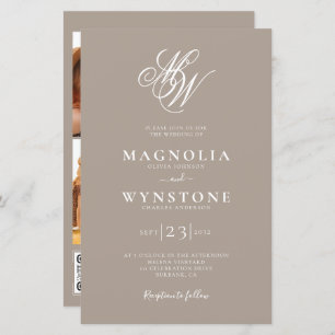 Budget Monogram Wedding Invitation Taupe QR Code