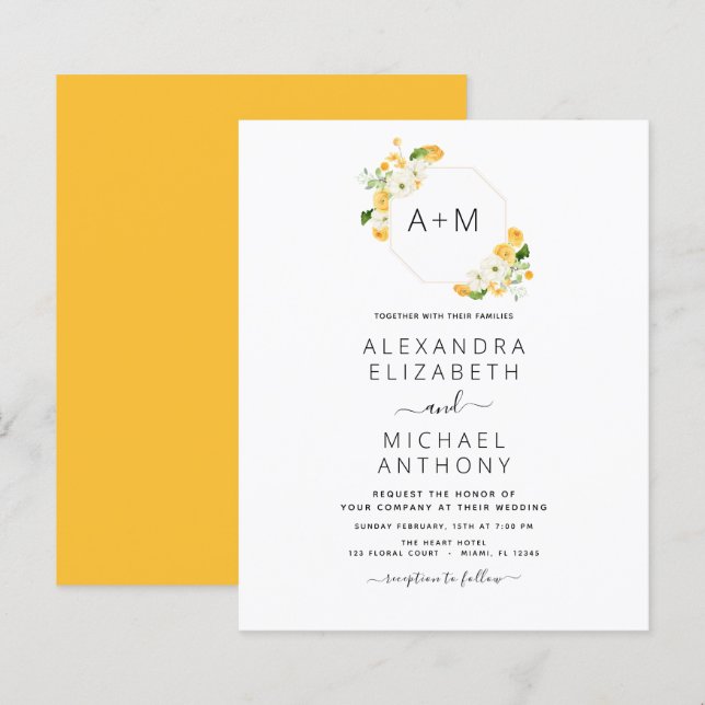 Budget Monogram Yellow Orange Floral Wedding (Front/Back)