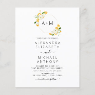 Budget Monogram Yellow Orange Floral Wedding Flyer