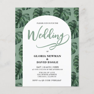 Budget Monstera Leaves Wedding QR Code Invitation