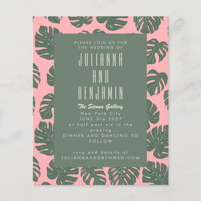 Budget Monstera Plant Botanical Pink Green Wedding (Front)