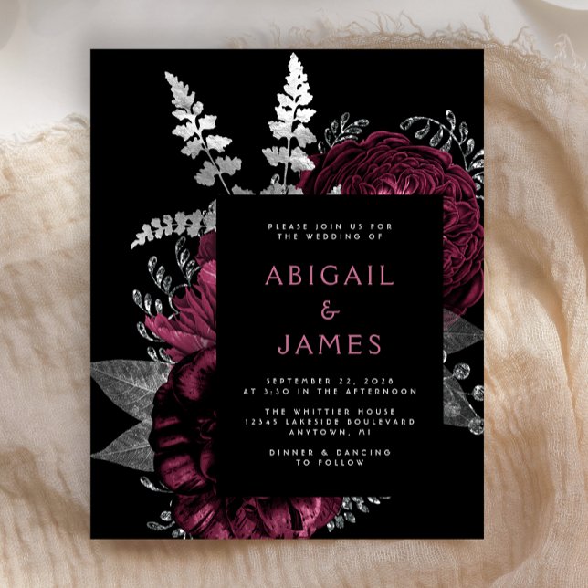 Budget Moody Dark Floral Burgundy Silver Wedding (Creator Uploaded)