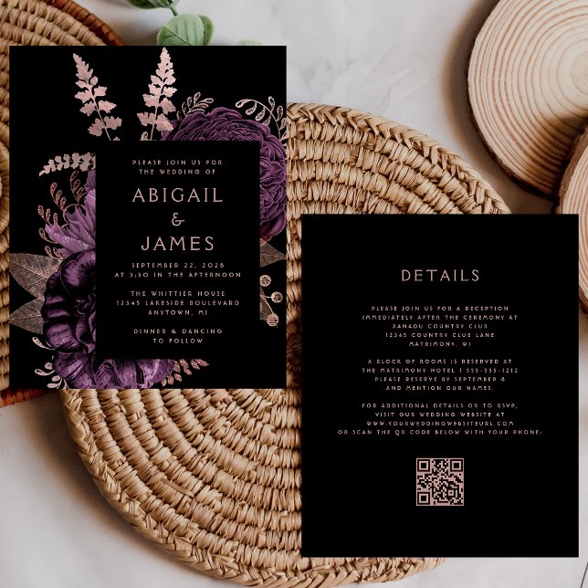 Budget Moody Floral Purple QR Code Wedding (Creator Uploaded)
