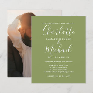 Budget Moss Green Photo Wedding Invitation