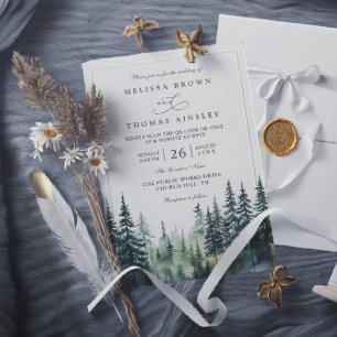 Budget mountain destination rustic qr code wedding invitation