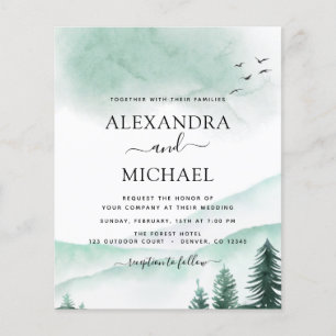 Budget Mountain Rustic Watercolor Greenery Wedding Flyer