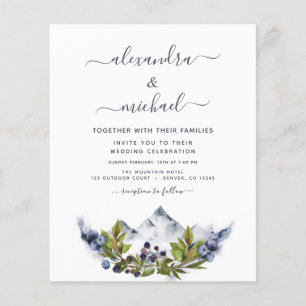 Budget Mountain Rustic Watercolor Greenery Wedding Flyer