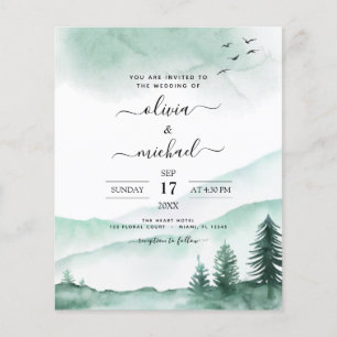 Budget Mountain Rustic Watercolor Greenery Wedding Flyer