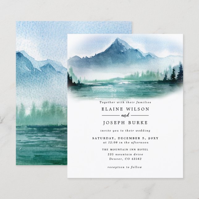 Budget Mountains Lake Wedding Invitation (Front/Back)