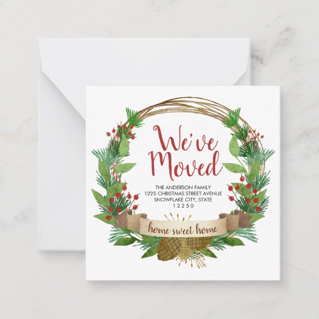 Budget Moved Christmas Wreath Holiday Moving Card (Front)
