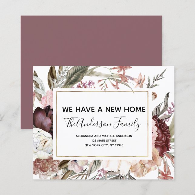Budget Moving Announcement Boho Mauve Floral (Front/Back)