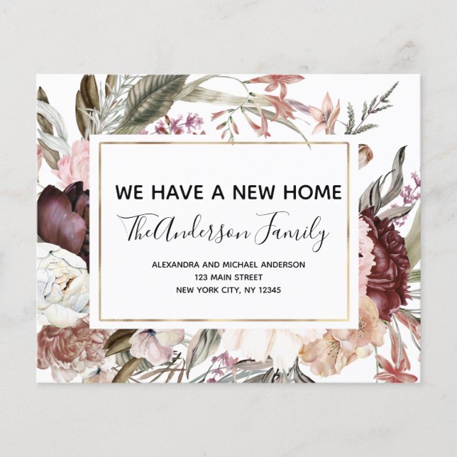 Budget Moving Announcement Boho Mauve Floral Flyer (Front)
