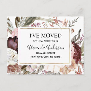 Budget Moving Announcement Boho Mauve Floral Postc Postcard