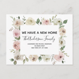 Budget Moving Announcement Dusty Pink Floral Postc Postcard
