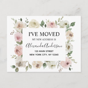 Budget Moving Announcement Dusty Pink Floral Postc Postcard