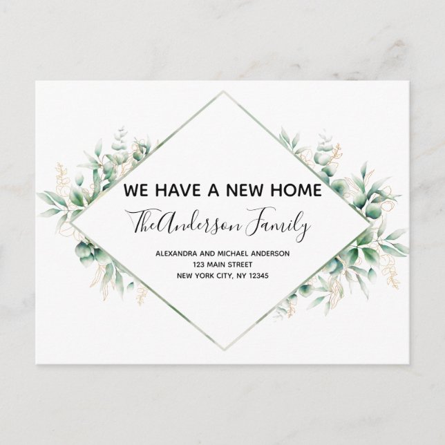 Budget Moving Announcement Eucalyptus Greenery Pos Postcard (Front)