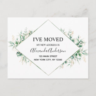 Budget Moving Announcement Eucalyptus Greenery Postcard