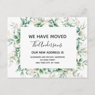 Budget Moving Announcement Eucalyptus Greenery Postcard