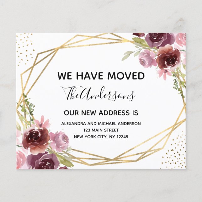 Budget Moving Announcement Floral Geometric Flyer (Front)
