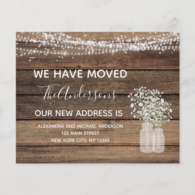 Budget Moving Announcement Rustic Farmhouse Wood (Front)