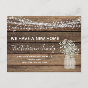 Budget Moving Announcement Rustic Farmhouse Wood Postcard