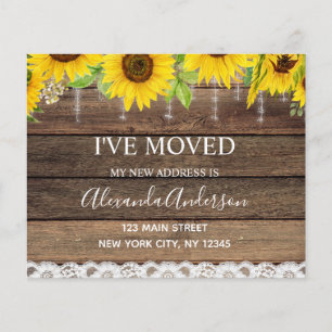 Budget Moving Announcement Rustic Sunflower Wood