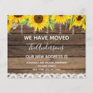 Budget Moving Announcement Rustic Sunflower Wood