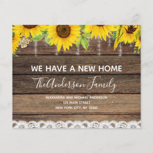 Budget Moving Announcement Rustic Sunflower Wood