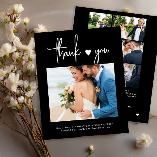 Budget multi photo modern black wedding thank you