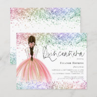 Budget Multicolor Glitter Gown Quinceanera Invite