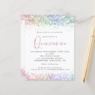 Budget Multicolor Glitter Quinceanera Invitation