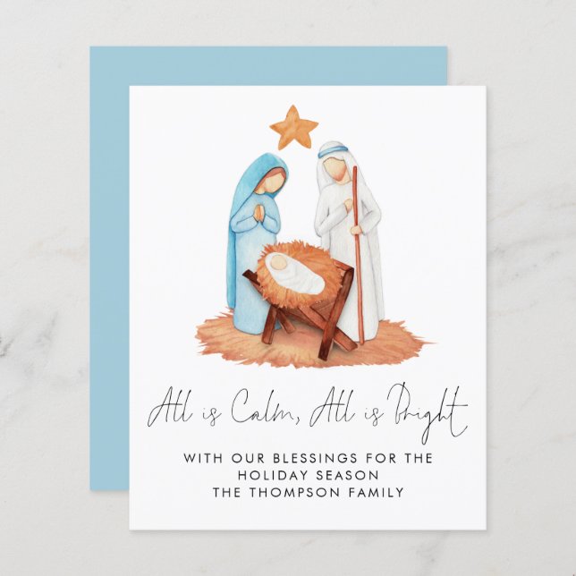 Budget Nativity Scene All Is Calm Holiday Card (Front/Back)