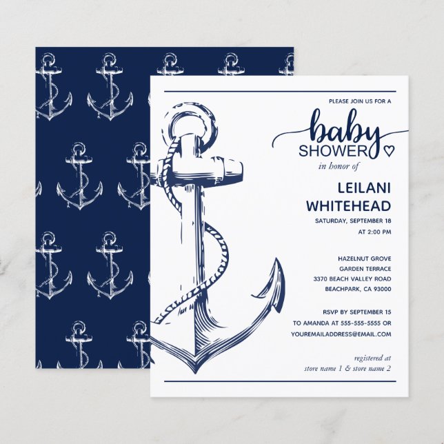 Budget Nautical Anchor Baby Boy Shower Invitation (Front/Back)