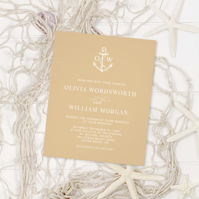 Budget Nautical Anchor Beige Wedding Invitation Flyer (Creator Uploaded)