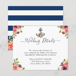 Budget Nautical Anchor Floral Wedding Details Card
