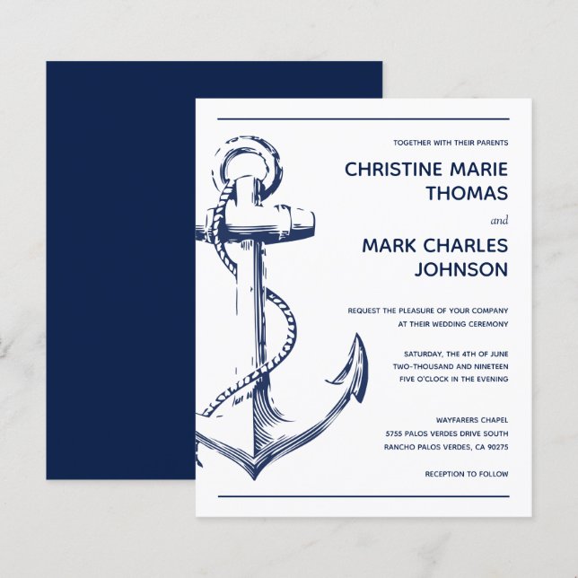 Budget Nautical Anchor Wedding Invite (Front/Back)