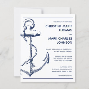 Budget Nautical Anchor White Wedding Invitation