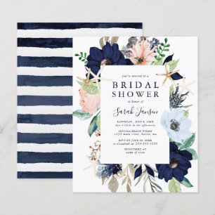 Budget Nautical Blue Floral Bridal Shower Invite