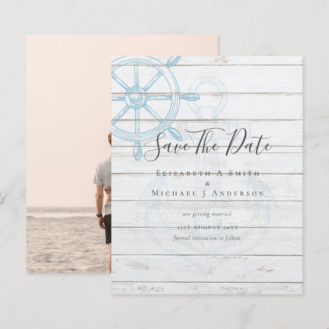 BUDGET Nautical PHOTO Save Dates Sea Beach Ocean (Front/Back)