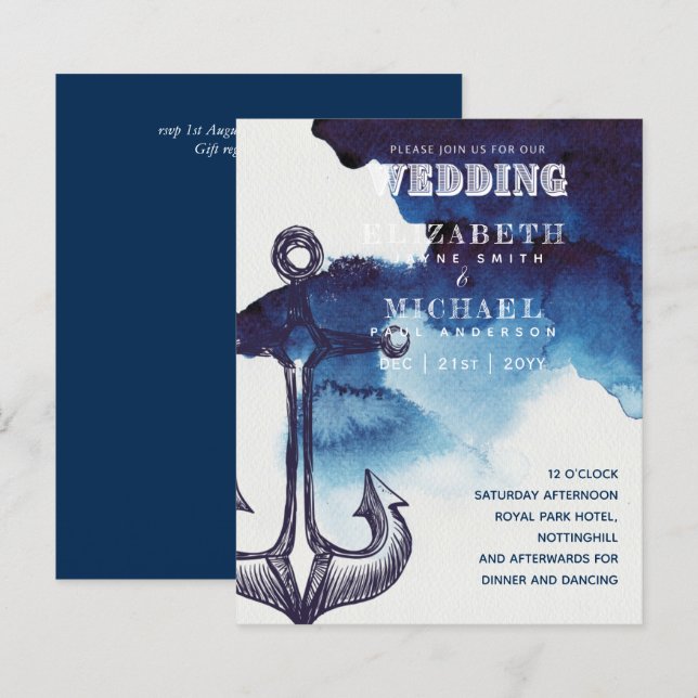 BUDGET Nautical Sailing Destination Wedding Invite (Front/Back)
