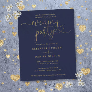 Budget Navy And Gold Evening Party Wedding Invite