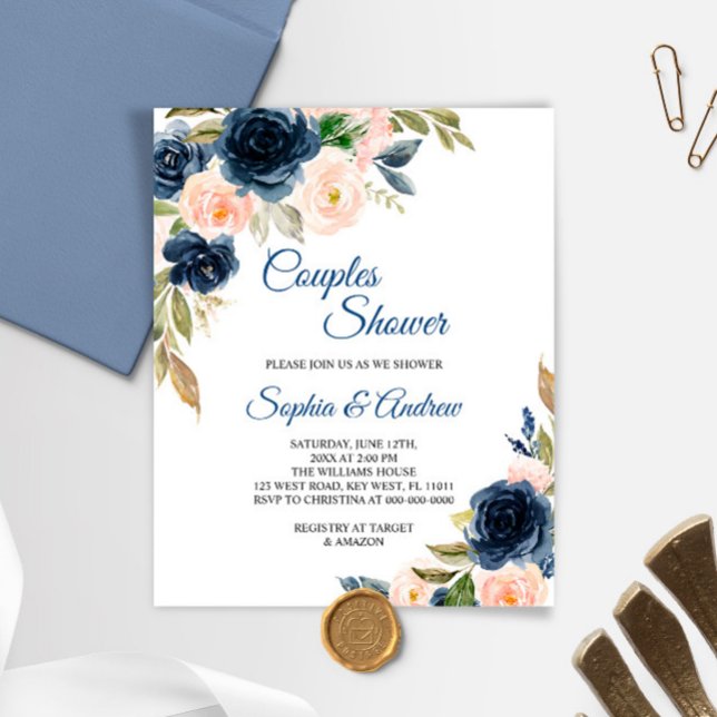 Budget Navy Blue & Blush Couples Shower Invitation (Creator Uploaded)