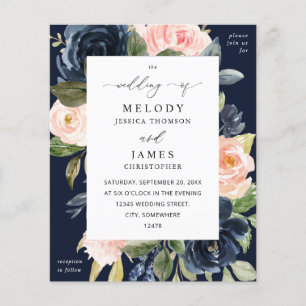 Budget Navy Blue & Blush Pink Floral Wedding Fall Flyer
