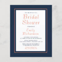 Budget Navy Blue Coral Bridal Shower Invitation