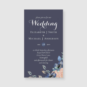 Budget Navy Blue Coral Floral Wedding Invites