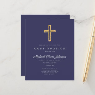 Budget Navy Blue Cross Confirmation Invitation