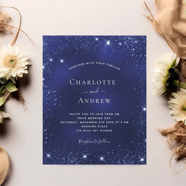 Budget navy blue glitter dust wedding invitation (Creator Uploaded)