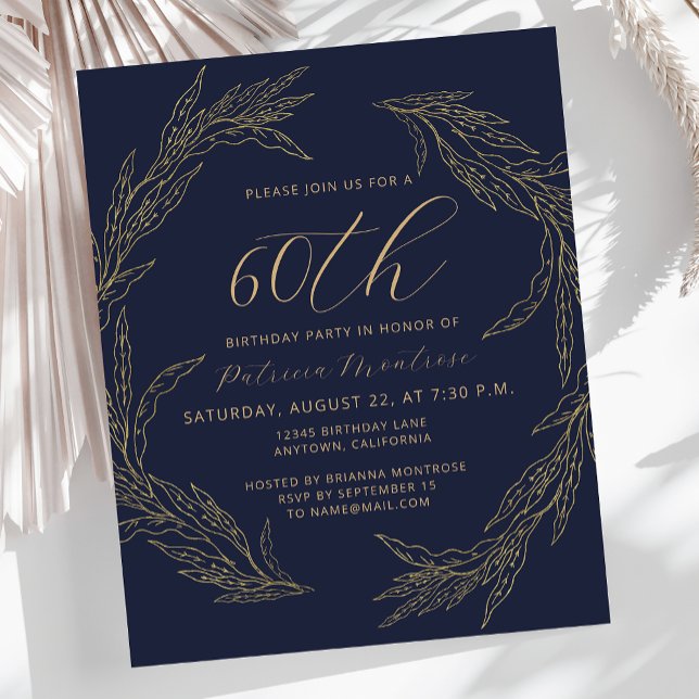 Budget Navy Blue Gold 60th Birthday Invitation (Creator Uploaded)