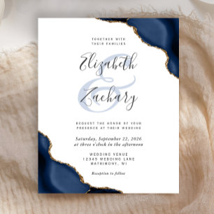 Budget Navy Blue Gold Agate Corners White Wedding